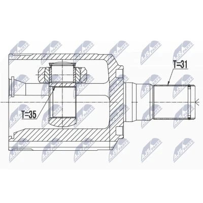 Abbildung von NTY NPW HY 525 Gelenksatz getriebeseitig, Vorderachse links HYUNDAI: SANTA FE 2, 3, KIA: SORENTO 2