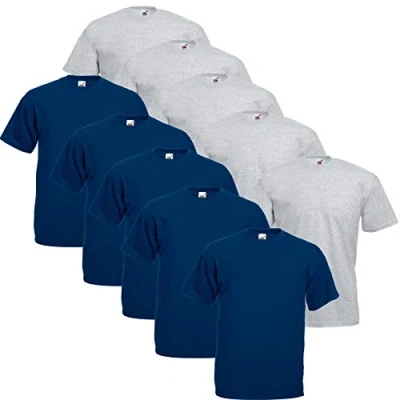 Abbildung von Fruit of the Loom Valueweight Herren T Shirt, kurzärmelig, 5 Stück, Grau/5 Marineblau, S