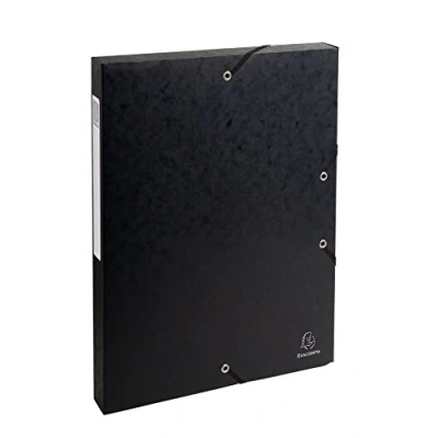 Abbildung von Exacompta 50301E Premium Sammelbox aufgebaut mit Gummizug 25 mm breit aus extra starkem Colorspan Karton Rückenschild für DIN A4 Archivbox Heftbox Dokumentenbox Zeichenbox Sammelmappe schwarz