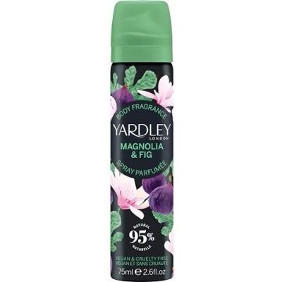 Abbildung von Yardley London Magnolia and Fig Body Spray, florales Körperspray für Frauen mit Noten von Bergamotte und schwarzer Johannisbeere, Mist Frauen, 75ml