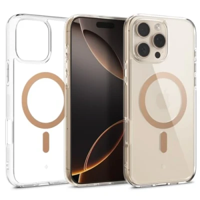 Abbildung von Caseology Capella Mag für iPhone 16 Pro Max Hülle [Ultraklar] Magnetischer Fallschutz in Militärqualität mit seitlichem Griffmuster, Schutzhülle Clear Sepia Gold