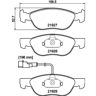 Abbildung von HELLA 8DB 355 007 901 Bremsbelagsatz mit integriertem Verschleißwarnkontakt FIAT: Punto II Schrägheck, Barchetta, Brava ALFA ROMEO: 145