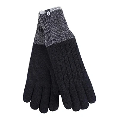 Abbildung von HEAT HOLDERS Damen Winter Fleece Strick Elegant Norwegermuster Handschuhe (M L, Black)