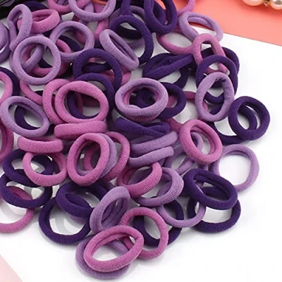 Abbildung von 100 Stück Elastisch Haargummis Klein, Baby Haargummis, Soft Baumwolle Mini Haarband, Ohne Metall Pferdeschwanz Inhaber Perfekt für Kinder, Babys, kleine Mädchen, Lila
