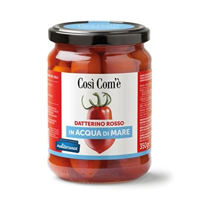 Abbildung von 3x Così Com&#039;è Datterino Rosso,Rote Tomate im Meerwasser,Italienische Tomaten, 350g Glas + Italian Gourmet Polpa di Pomodoro 400g Dose