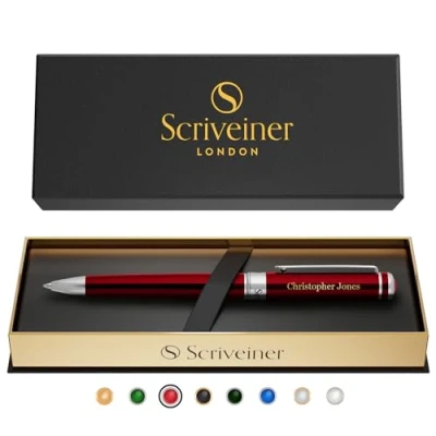 Abbildung von Scriveiner Deep Crimson Personalisierter Stift Atemberaubender Rotlack Luxus Mit Chrom Finish, Schmidt Tintenmine, Beste Gravierte Kugelschreiber Geschenk Set, Individuelle Namensgravur