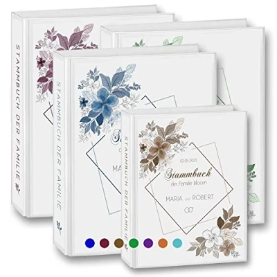 Abbildung von Stammbuch der Familie personalisiert Stammbuchmappe Fiore A4 ca. 25,5 x 32 cm Familienstammbuch Stammbücher Watercolor Blütenranke