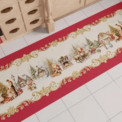 Abbildung von PETTI Artigiani Italiani Weihnachts Küchenteppich, Weihnachtsküchenläufer, rutschfest und waschbar, Küchenteppich für Weihnachten, 52 x 180 cm, hergestellt in Italien