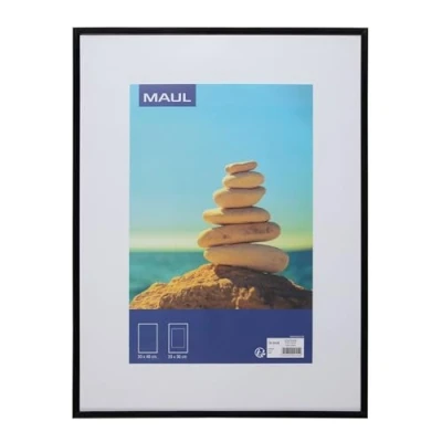 Abbildung von Maul Bilderrahmen MAULart 30x40cm groß aus Kunststoff für Hoch oder Querformat mit Passepartout Fotorahmen Ideal Fotos, Collage und Bilder Schwarz