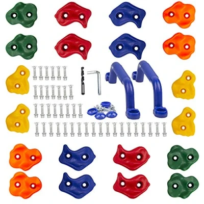 Abbildung von KINSPORY Klettersteine Kinder, Klettergriffe Kinder 20 Stück Schweinenasen Kletterset, Climbing Hold, Kommt mit blauem Griff und Befestigungsmaterial