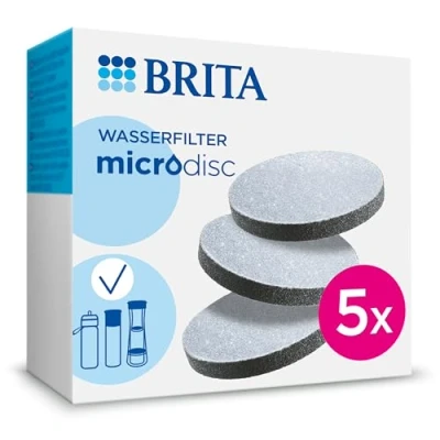 Abbildung von BRITA Wasserfilter MicroDisc 5er Pack Filter für alle Karaffen und Wasserflaschen mit Filter, reduziert PFAS, Chlor, Mikropartikel andere geschmacksstörende Stoffe im Trinkwasser