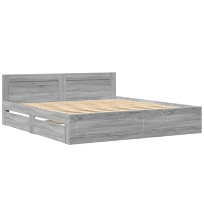 Abbildung von vidaXL Bettgestell, Bettrahmen mit Lattenrost, Bett Gästebett Kopfteil, Doppelbett Schlafzimmerbett Schlafzimmermöbel, Grau Sonoma 180x200cm