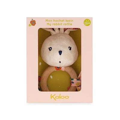Abbildung von Kaloo K&#039;Doux Baby Beißring Ring aus FSC Holz Plüschhase mit Knisterpapier Fördert die Entwicklung Stimuliert Sinne Mohnblumen Motiv Ab Geburt, K216002