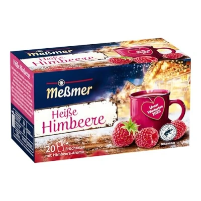 Abbildung von Meßmer Heiße Himbeere Früchtetee mit Aroma 20 Teebeutel Vegan Glutenfrei Laktosefrei