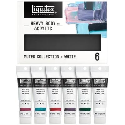Abbildung von Liquitex 3699356 Professional Heavy Body Acrylfarbe in Künstlerqualität mit ausgezeichneter Lichtechtheit buttriger Konsistenz, Farbenset 6 Farben 59ml gedämpfte Töne &amp; Weiß