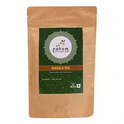 Abbildung von NAHOM India&#039;s Masala Chai Tea Loose Leaf 50 cups, Blend of Black Tea, Cinnamon, Cardamom, Pepper Spiced Latte Suited 3.53oz/ 100g Pouch