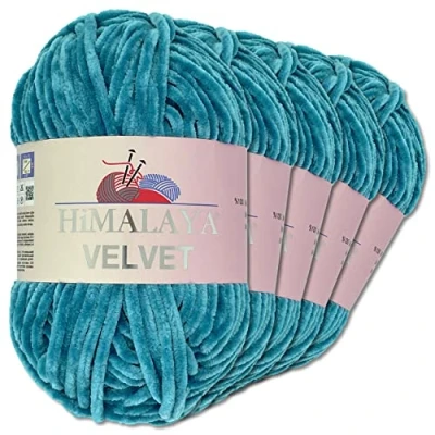 Abbildung von Wohnkult Himalaya 5 x 100 g Velvet Dolphin Wolle 40 Farben zur Auswahl Chenille Strickgarn Glanz Flauschgarn Accessoire Kleidung (90041 Pazifikblau)