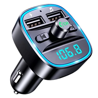 Abbildung von Mohard Bluetooth FM Transmitter, KFZ Adapter Auto Radio Autoladegerät Zigarettenanzünder mit Freisprechen, 2 USB Anschlüsse (5V/2,4A &amp; 1A), Unterstützt Stick TF Karte