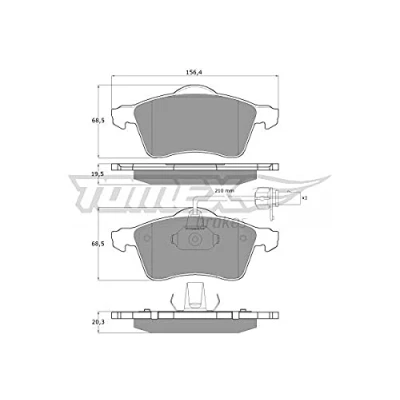Abbildung von TOMEX brakes TX 13 911 Bremsbelagsatz Vorderachse inkl. Verschleißwarnkontakt VOLKSWAGEN: Transporter 4 Bus, Kastenwagen