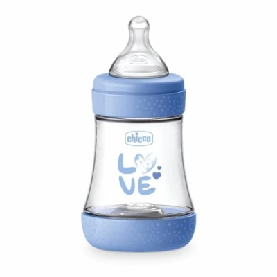 Abbildung von Chicco PERFECT 5 Anti Antikolik Flasche 150 ml, Slow flow 0 Monate + mit weichem Silikonsauger, ml Biofunktionsflasche Intui System, Blau