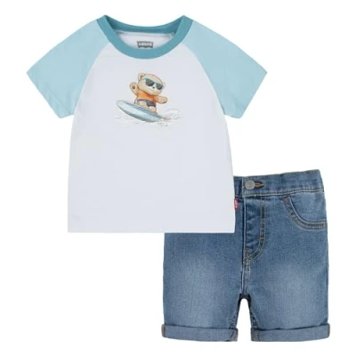 Abbildung von Levi&#039;s Surfing BEAR TEE SET Jeans Shorts für Kinder, Größe: 74, Bright white