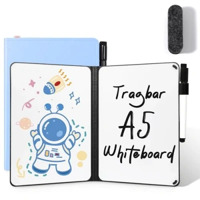 Abbildung von AGM Mini Whiteboard Blau, Tragbar A5 Memoboard Klein Doppelseitiges Schreiben Kein Magnet, 15 x 21 cm Harte Schale für Büro, Schule, Zuhause inkl. 1 Marker mit Radierspitze