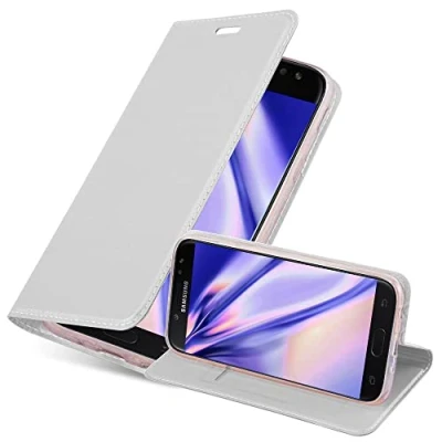 Abbildung von Cadorabo Hülle kompatibel mit Samsung Galaxy J5 2017 aus Premium Kunst Leder Flip Klappbare Stoßfeste Magnetische [Standfunktion] [Kartenfächern] Cover für Tasche in Silber