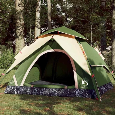 Abbildung von vidaXL Kuppel Campingzelt 4 Personen, Kuppelzelt mit Quick Release System, Wurfzelt E Anschluss Überzelt, Zelt, Grün 190T Polyester