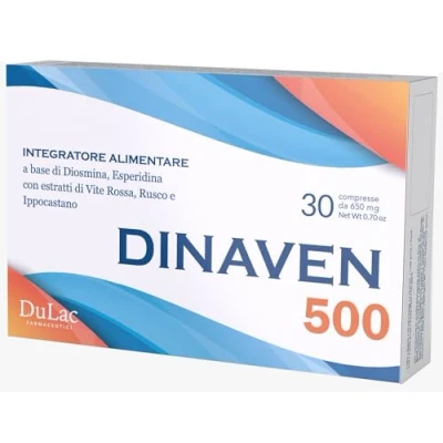 Abbildung von DuLàc, Dinaven 500, Nahrungsergänzungsmittel Mit Diosmin Und Hesperidin, Geeignet Bei Schweren Geschwollenen Beinen, Fördert Die Mikrozirkulation, Made in Italy, 30 Tabletten, 650 mg