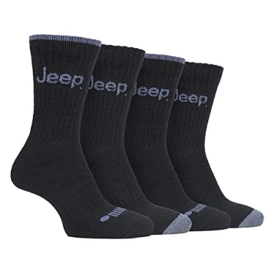 Abbildung von Jeep 4er Pack Herren Trekkingsocken Wandersocken mit Gepolstert Antiblasen Polsterung Funktionssocken Bunt Muster Socken (39 45, Schwarz/Dunkelgrau)