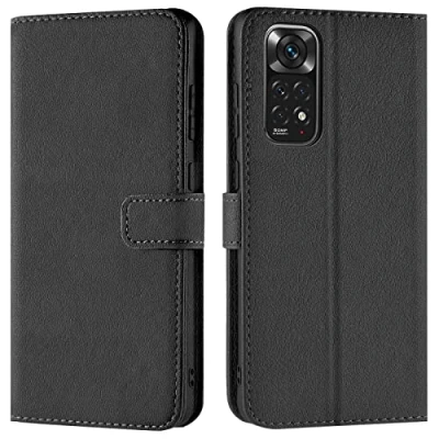 Abbildung von Verco Handyhülle für Xiaomi Redmi Note 11 Pro Hülle, 5G Bookcase Tasche Flipcover / Case [Kartenfächer/Aufstellfunktion], Schwarz