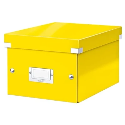 Abbildung von Leitz Click &amp; Store Aufbewahrungsbox mit Deckel Klein, Box für Unterlagen bis A5 im Büro u. Haushalt, Transportbox aus 84% recycelter Premium Hartpappe, Etikettenhalter, Gelb, 60430016