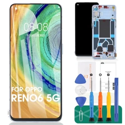 Abbildung von TFT für Oppo Reno6 5G LCD Display Reno 6 Bildschirm Ersatz Touchscreen PEQM00 mit Rahmen (Blau, ohne Fingerabdruckerkennung)
