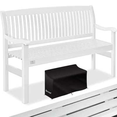 Abbildung von KESSER® Gartenbank Holz Holzbank wetterfest für 3 bis 4 Personen Parkbank aus Massivholz Sitzbank 320 kg belastbar 150 cm Balkonbank Bank Balkon Terrasse &amp; Garten inkl. Cover Weiß