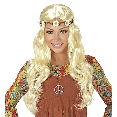 Abbildung von Widmann S.r.l. Kostüm Perücke Hippie Langhaar Locken &#039;Maike&#039; mit Blumen