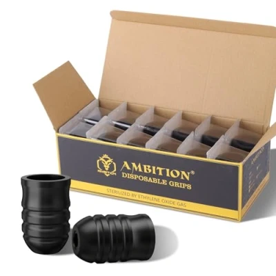 Abbildung von Ambition Mars U P1 Einweg Tattoo Griffstücke für Tätowiermaschinen mit einstellbarem Hub 12 Stück, 38 mm, professionelle aus Gummi , Seher und Paco Stifte