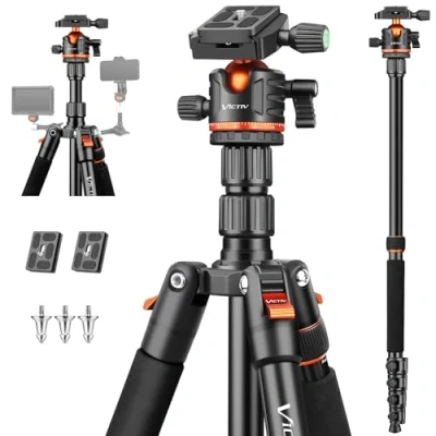 Abbildung von Victiv 200cm Kamera Stativ, Tragbares Stabiles Reisestativ, 2 in 1 Dreibein Stativ &amp; Einbeinstativ mit 360 Panorama Kugelkopf für DSLR Canon Nikon Sony, Aluminium Camera Tripod, Smartphone