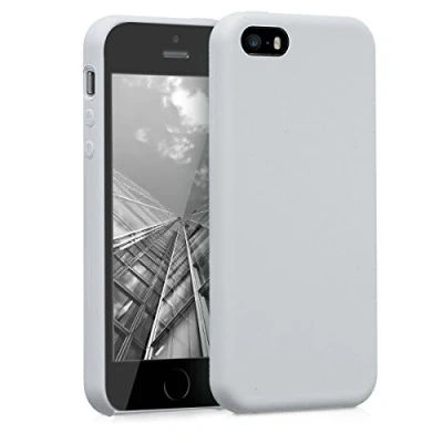Abbildung von kwmobile Hülle kompatibel mit Apple iPhone SE (1.Gen 2016) / 5 5S Silikon Handy Case Handyhülle weiche Oberfläche kabelloses Laden Hellgrau matt