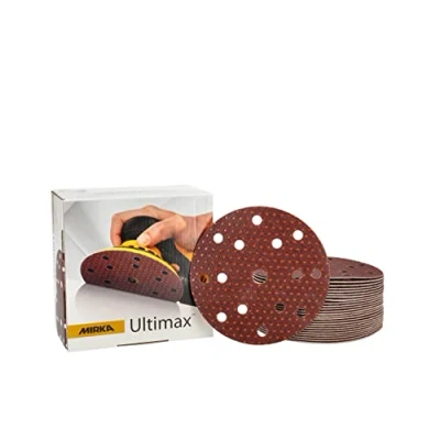 Abbildung von Mirka Ultimax Ligno Ø 150mm Schleifscheiben Klett Multifit / Korn 80 100 Stück Multi Lochung zum Schleifen von Holzoberflächen