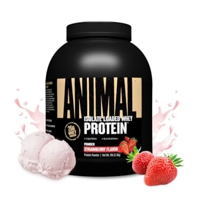 Abbildung von Universal Nutrition ANIMAL Whey Protein Pulver Erdbeere Proteinpulver für Shake &amp; Muskelaufbau, Isolate Eiweißpulver, 2.3 kg