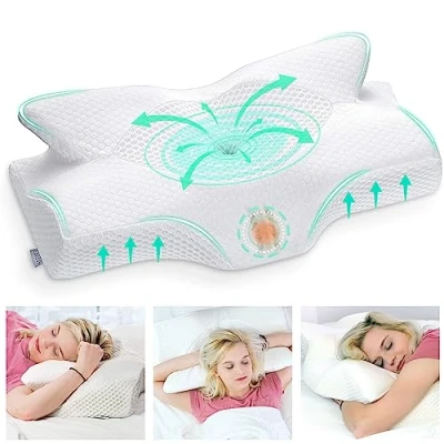 Abbildung von Elviros Orthopädisches Kissen aus Memory Foam, Seitenschläferkissen Nackenstützkissen, Kopfkissen Nackenschmerzen Ergonomisches Schlafkissen für Schulterschmerzen, 64 x 12,5/10,5 38 cm