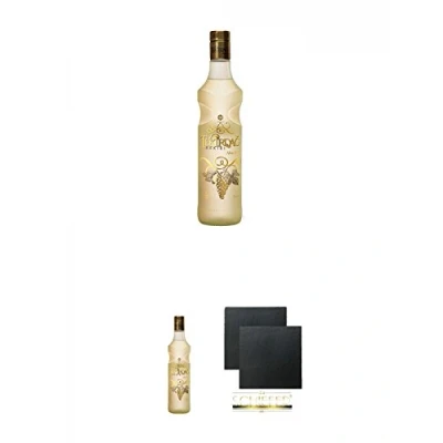 Abbildung von Tekirdag Gold Raki Türkei 0,7 Liter + Schiefer Glasuntersetzer eckig ca. 9,5 cm Ø 2 Stück