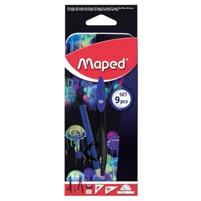Abbildung von Maped Mathset Schulzirkel Deepsea Paradise Zirkel Ring + Mine Zeichenset Anspitzer Radiergummi Bleistift