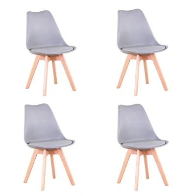Abbildung von EGOONM 4er Set Stühle Esszimmerstühle mit Massivholz Buche Bein, Retro Design Gepolsterter Stuhl Küchenstuhl Holz (Grau)