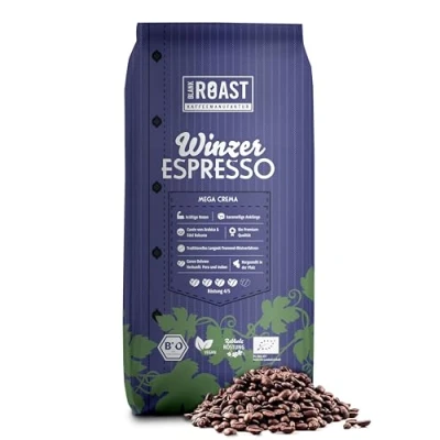 Abbildung von Blank Roast BIO Winzer Espresso 1000g schonend mit Pfälzer Rebholz geröstet ganze Bohnen aus Peru &amp; Indien Premium Arabica Edel Robusta kräftig karamellig säurearm