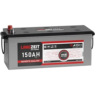 Abbildung von LANGZEIT AGM Batterie 150Ah 12V Solarbatterie Wohnmobil Bootsbatterie Mover Deep Cycle zyklenfest wartungsfrei ersetzt 140Ah 130Ah