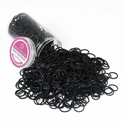 Abbildung von JASVERLIN 3/4inch schwarzes Haar Gummibänder für Haar, kleine Pferdeschwanz Halter keine Beschädigung Mini Tiny Haargummis Mädchen Frauen Baby 1000 Stück