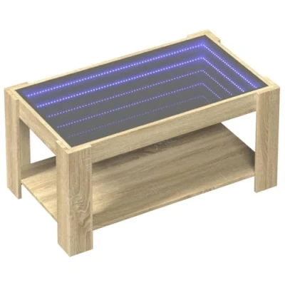 Abbildung von vidaXL LED Couchtisch, Beistelltisch mit Infinity Spiegel, Kaffeetisch Sofatisch für Wohnzimmer, Wohnzimmertisch, Sonoma Eiche Holzwerkstoff