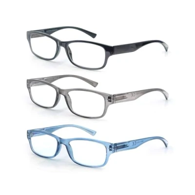 Abbildung von 3 Pack Lesebrille 1.25 Herren/Damen,Gute Brillen,Hochwertig,Rechteckig,Komfortabel,Super Lesehilfe,fur Manner und Frauen,Schwarz Blau Grau