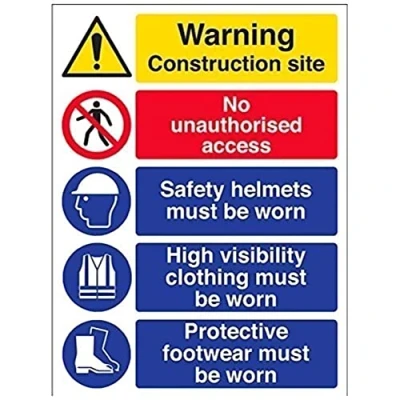 Abbildung von VSafety Warnschild mit Aufschrift &quot;Multi Hazard Site Safety/High Visibility Clothing&quot;, 300 mm x 400 mm, 1 starrer Kunststoff